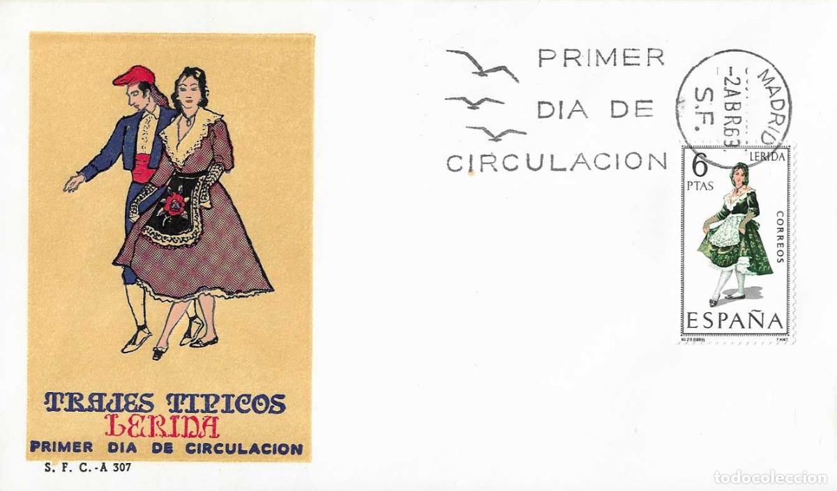 Sellos: TRAJE DE LERIDA TRAJES TIPICOS ESPA&Ntilde;OLES 1969 (EDIFIL 1901) EN SOBRE PRIMER DIA SERVICIO FILATELICO