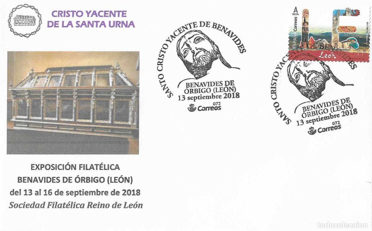 Sellos: SEMANA SANTA CRISTO YACENTE SANTA URNA, BENAVIDES DE ORBIGO (LEON) 2018. MATASELLOS RARO SOBRE ILUST