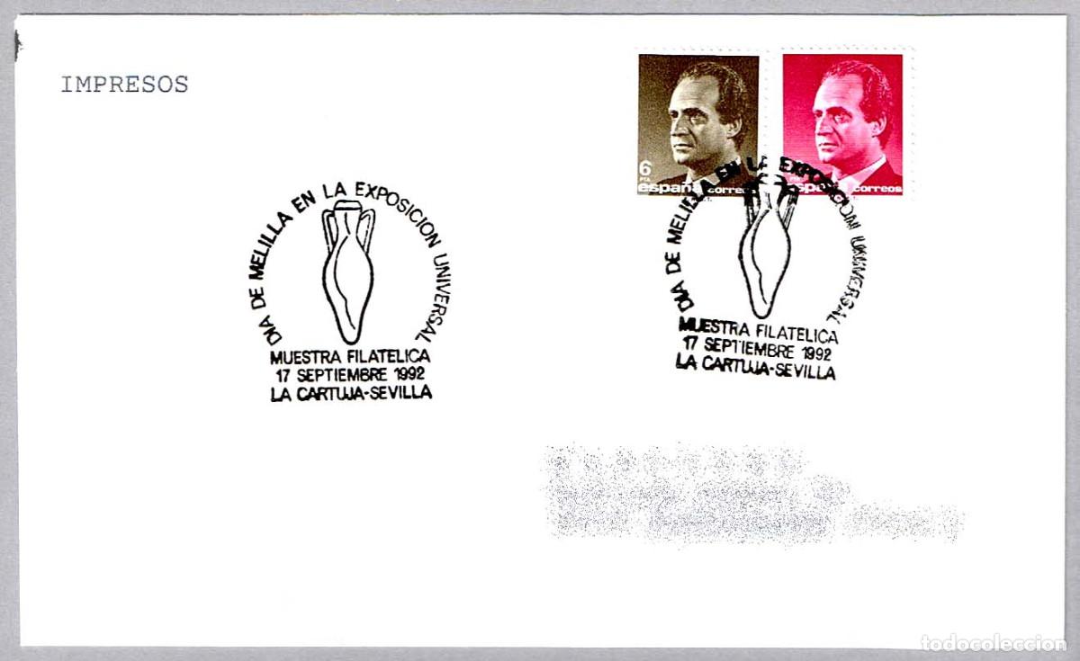 Sellos: Matasellos EXPO'92 - DIA DE MELILLA. Sevilla, Andalucia, 1992