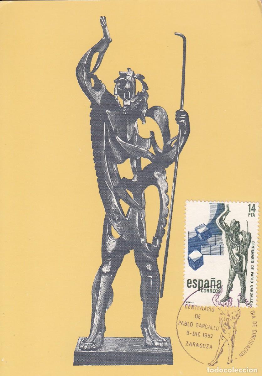 Sellos: MATASELLOS CENTENARIO DE PABLO GARGALLO - ZARAGOZA - 1982 EN POSTAL M&Aacute;XIMA