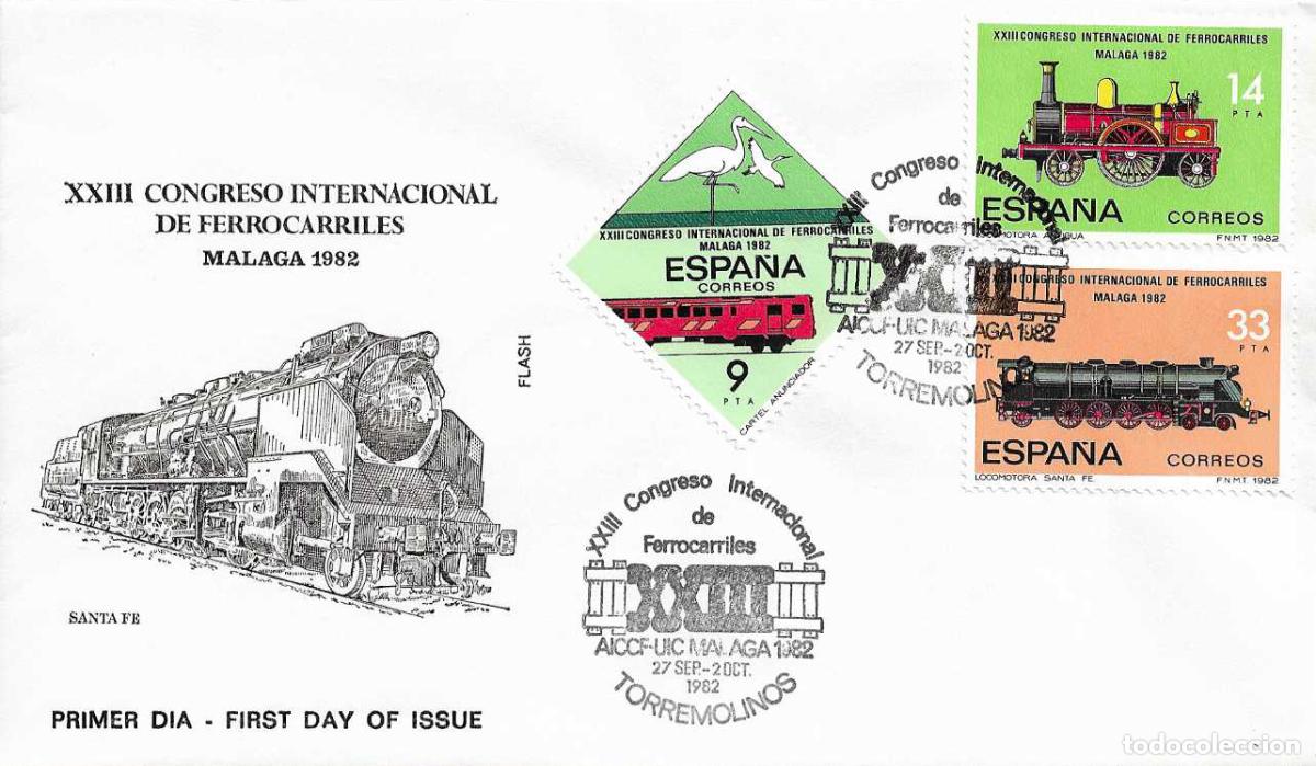 Sellos: TRENES XXIII CONGRESO FERROCARRILES TORREMOLINOS (MALAGA) 1982 MATASELLOS SOBRE FLASH SERIE COMPLETA