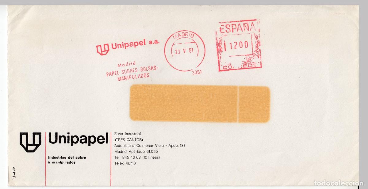 Sellos: 1981 FRANQUEO MECANICO MADRID UNIPAPEL PAPEL SOBRES BOLSAS MUNIPULADOS N&ordm; 3351