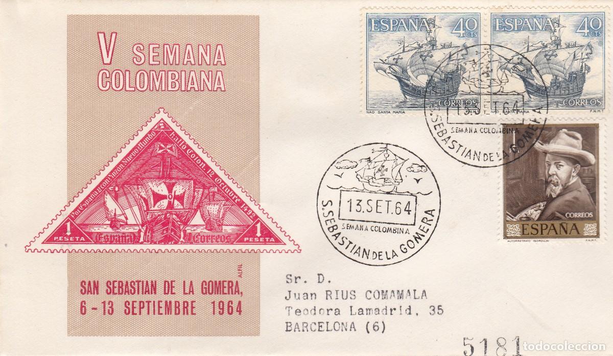 Sellos: TEM. CRISTOBAL COL&Oacute;N - MATASELLOS SEMANA COLOMBINA - SAN SEBASTIAN DE LA GOMERA - 1964