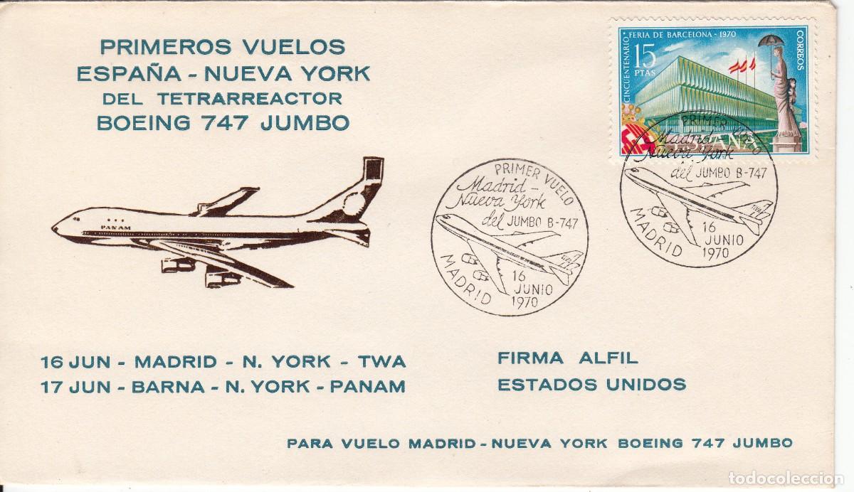 Sellos: MATASELLOS PRIMER VUELO BOEING MADRID NUEVA YORK - MADRID 1970