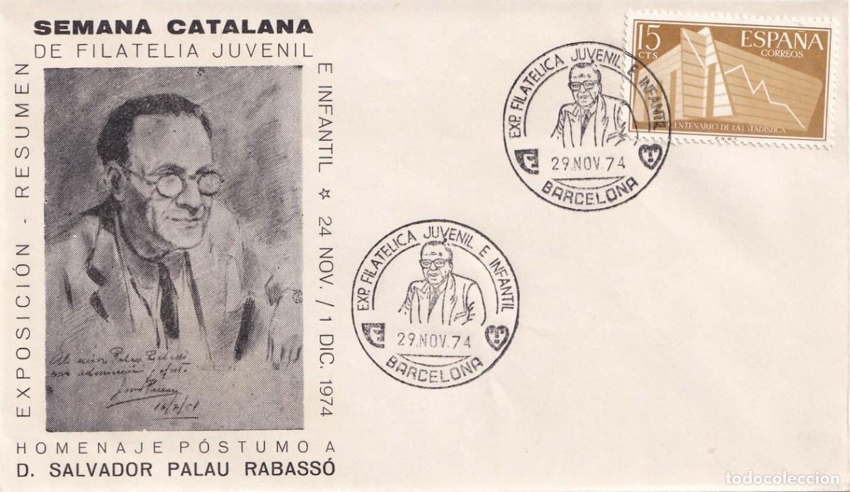 Sellos: Sobre en Alfil Barcelona 1974 - Semana Catalana de Filatelia Juvenil e Infantil - D. Salvador Palau