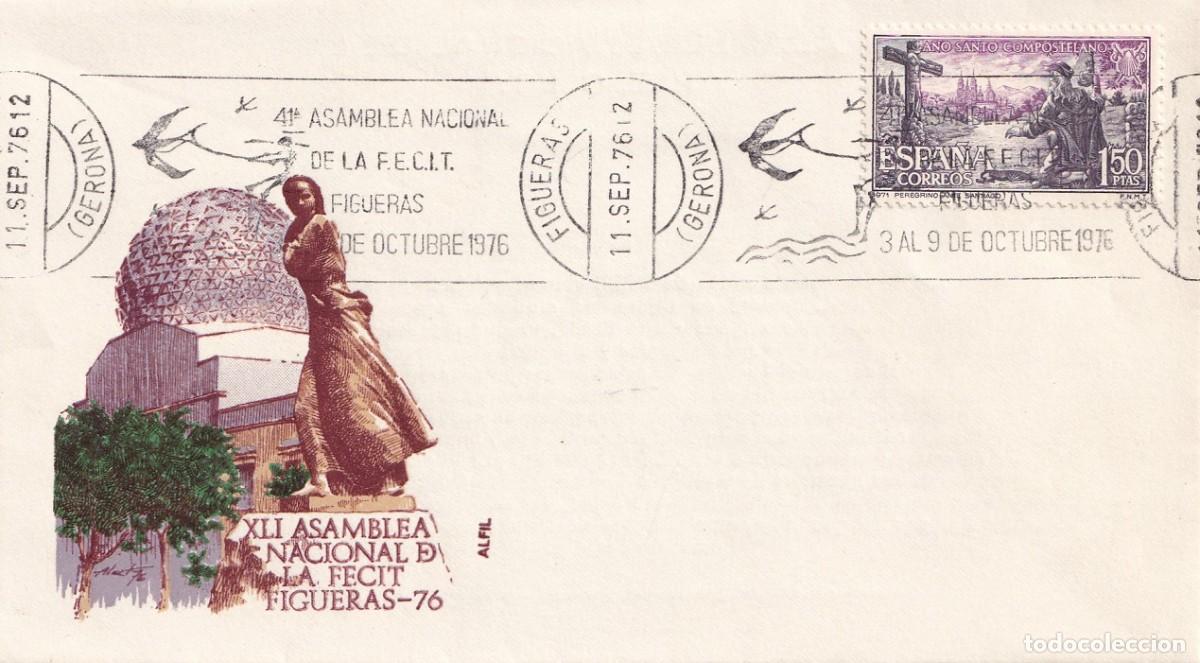 Sellos: Sobre en Alfil Figueras 1976 - 41&ordf; Asamblea nacional de la F.E.C.I.T. - Matasellos de rodillo