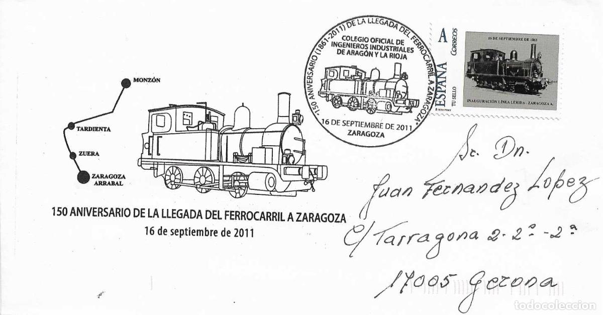 Sellos: RARO TU SELLO TRENES 150 ANIVERSARIO LLEGADA DEL FERROCARRIL A ZARAGOZA 2011. MATASELLOS SOBRE CIRCU