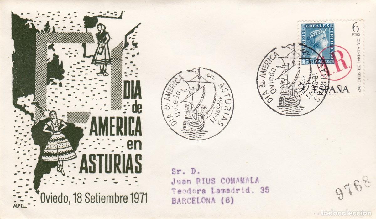 Sellos: MATASELLOS DIA DE AM&Eacute;RICA EN ASTURIAS - OVIEDO - 1971