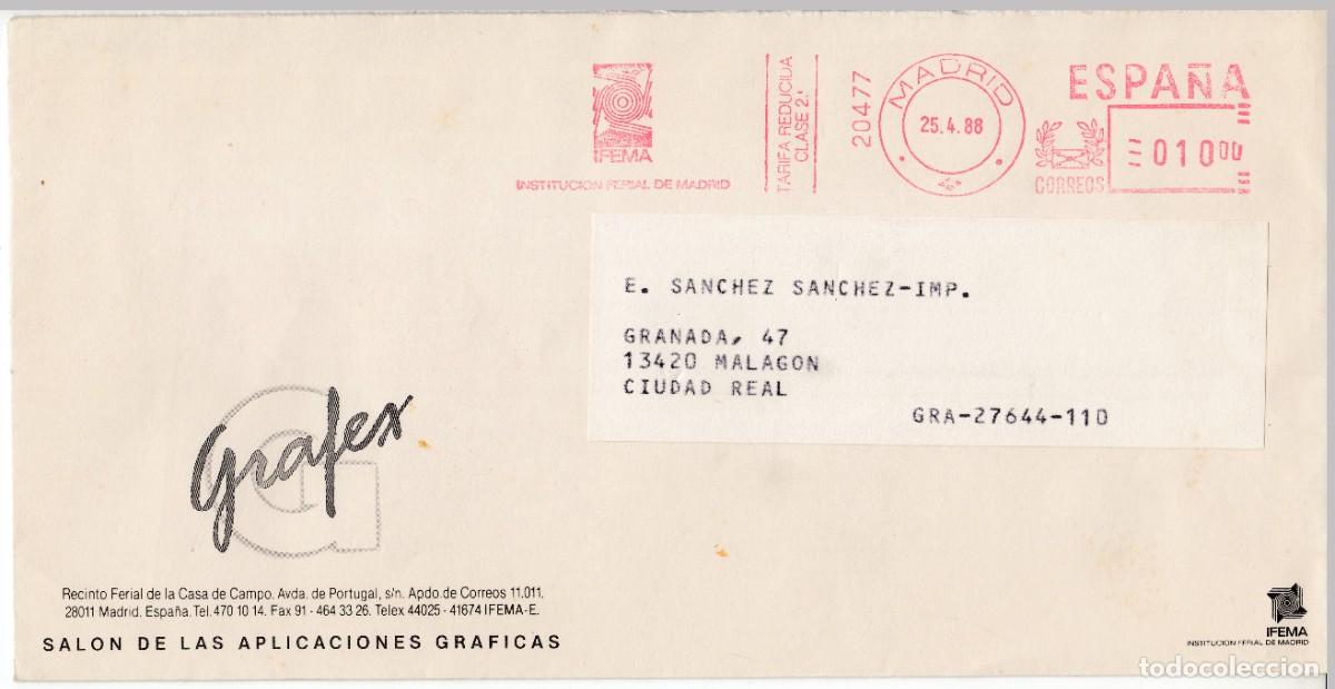 Sellos: 1988 FRANQUEO MECANICO MADRID IFEMA INSTITUCION FERIAL TARIFA REDUCIDA CLASE 2&ordf;. MEMBRETE GRAFEX