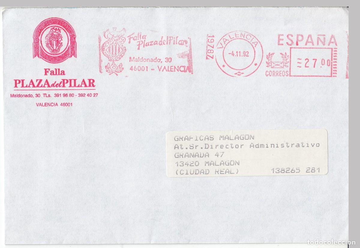 Sellos: 1992 FRANQUEO MECANICO VALENCIA FALLA PLAZA DEL PILAR N&ordm; 19787