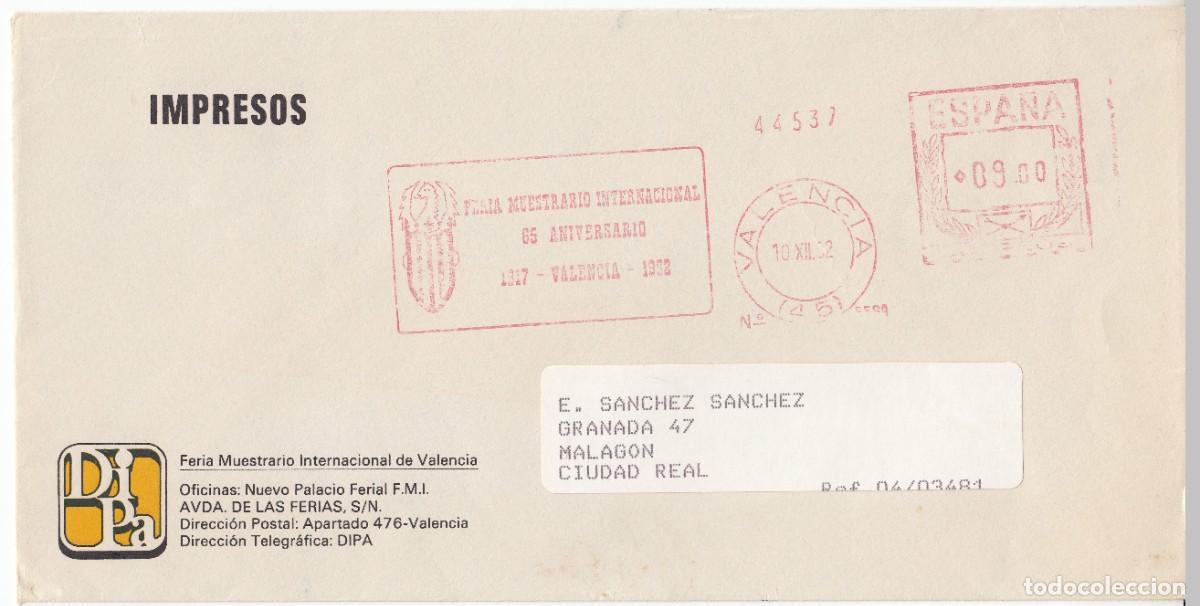 Sellos: 1982 FRANQUEO MECANICO VALENCIA FERIA MUESTRARIO INTERNACIONAL 65 ANIVERSAR. MEMBRETE DIPA