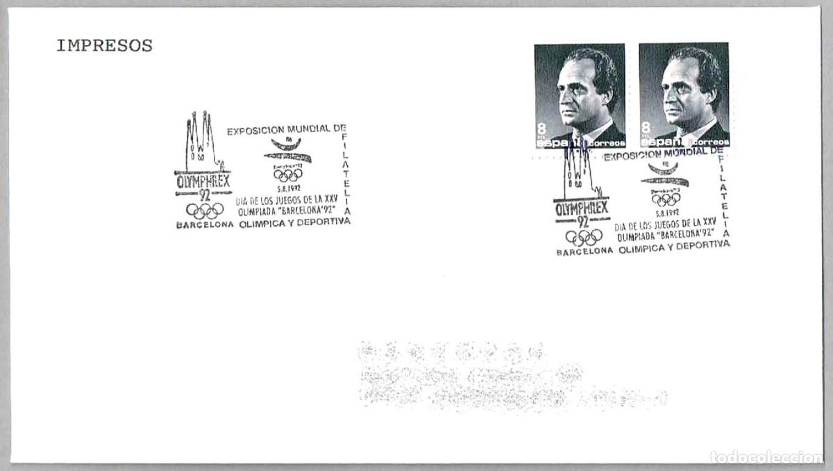 Sellos: Matasellos OLYMPHILEX'92 - DIA XXV OLIMPIADA - SAGRADA FAMILIA - GAUDI. Barcelona 1992