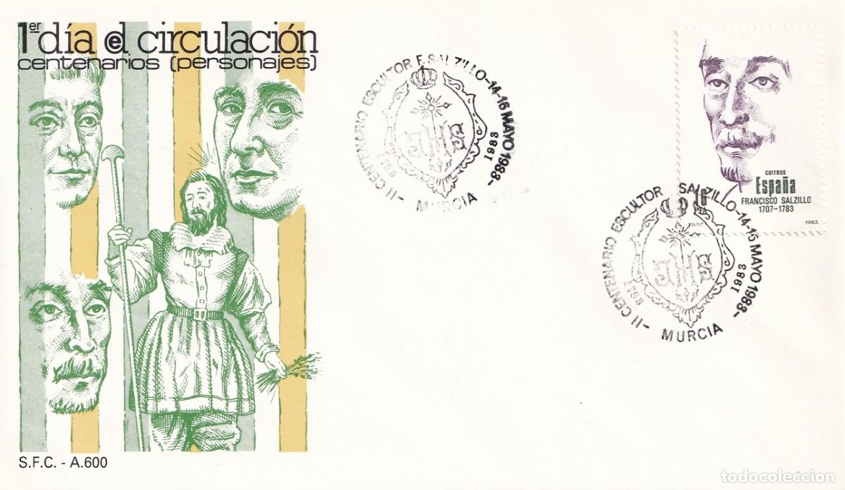 Sellos: SPD Murcia 1983 - Centenarios personajes - Francisco Salzillo escultor - Primer d&iacute;a de circulaci&oacute;n