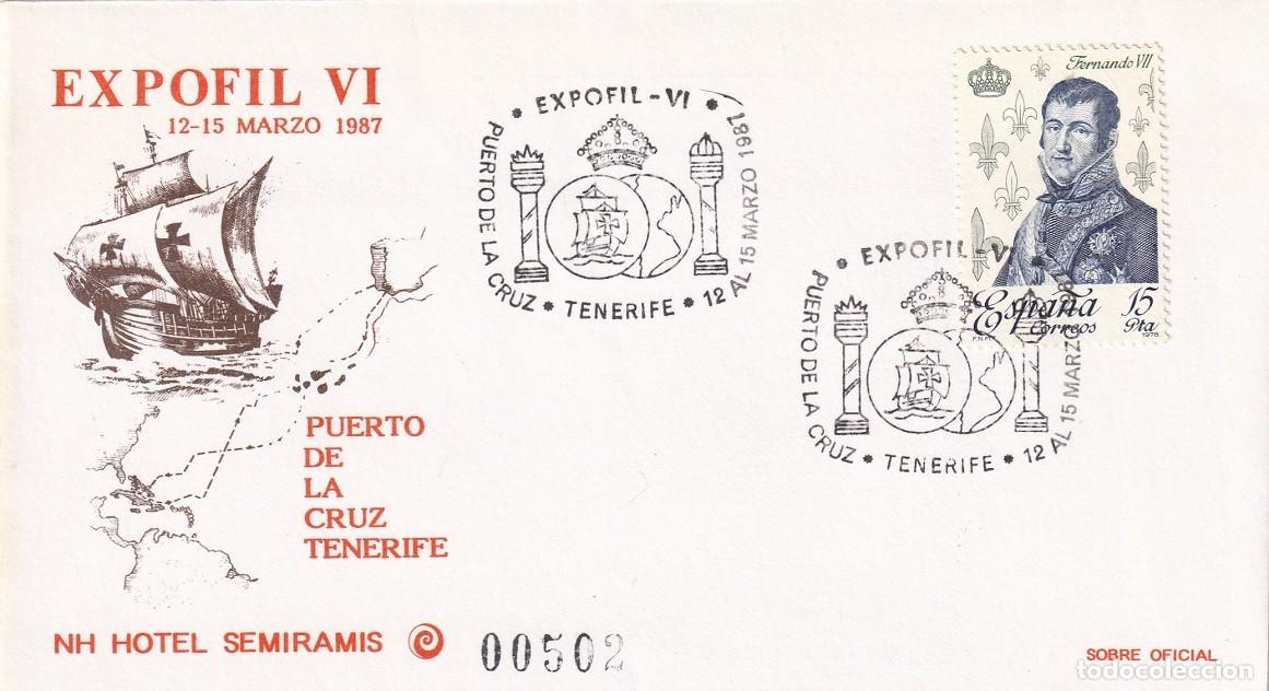 Sellos: Sobre oficial Puerto de la Cruz Tenerife 1987 - Expofil VI NH Hotel Semiramis - Matasellos especial