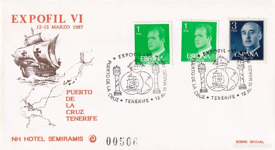 Sellos: Sobre oficial Puerto de la Cruz Tenerife 1987 - Expofil VI NH Hotel Semiramis - Matasellos especial