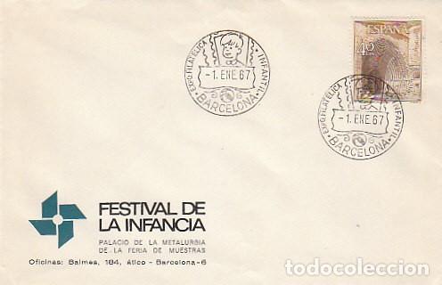 Sellos: A&ntilde;o 1967, festival de la infancia de Barcelona, en sobre del festival