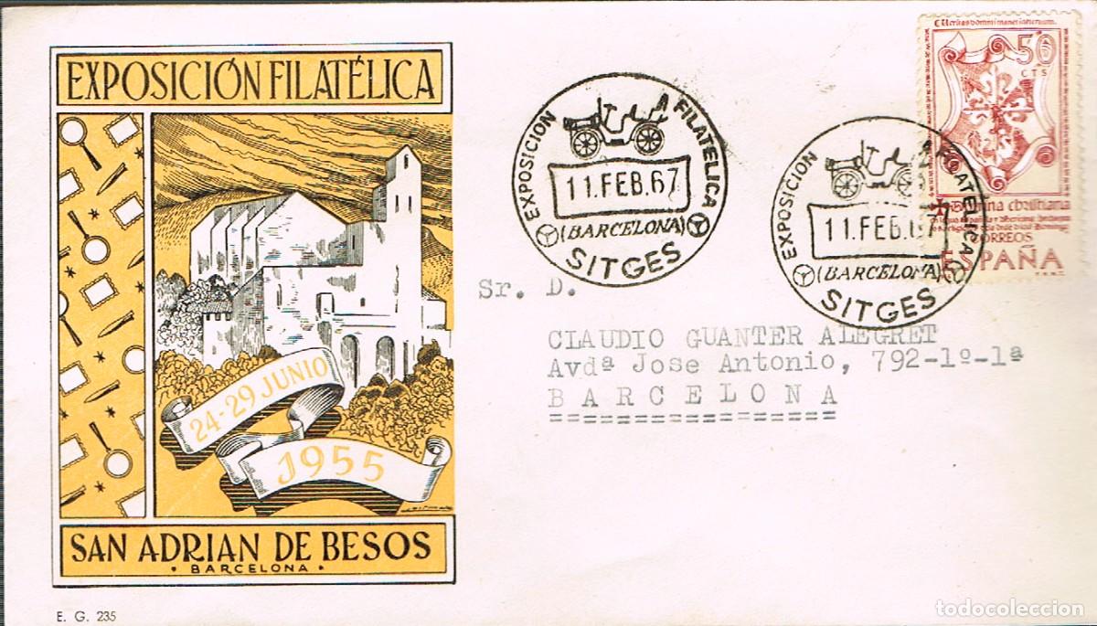 Sellos: a&ntilde;o 1967, SITGES, Coches antiguos, exposici&oacute;n monogr&aacute;fica, sobre de Gomis