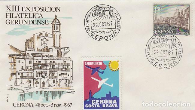 Sellos: A&Ntilde;O 1967, GERONA, EXPOSICION FILATELICA GERUNDENSE, CON LA VI&Ntilde;ETA AEROPUERTO DE GERONA, SOBRE ALFIL