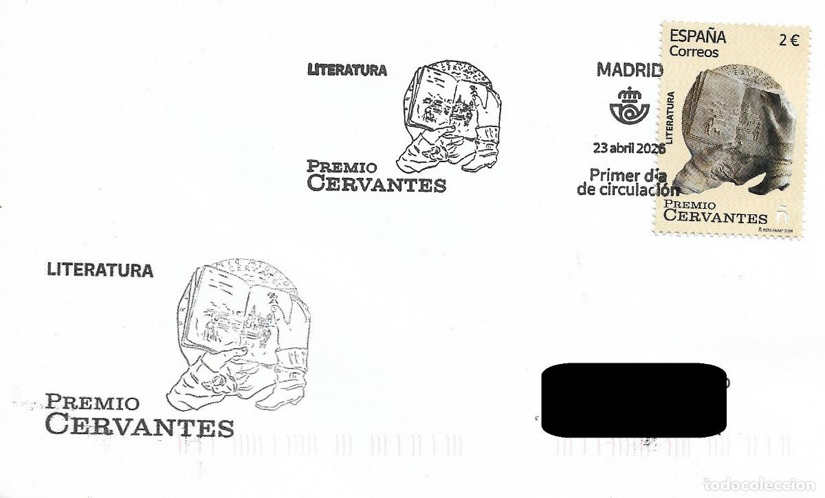 Sellos: ESPA&Ntilde;A. SOBRE PRIMER DIA. PREMIO CERVANTES. MADRID. 2026