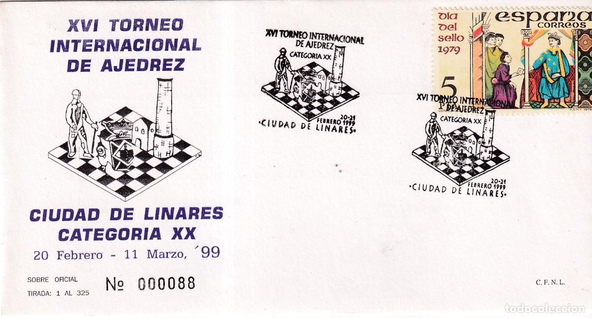 Sellos: AJEDREZ CHESS - XVI TORNEO INTERNACIONAL CIUDAD DE LINARES - 1999 - MATASELLO EN ATM AL DORSO - FOTO