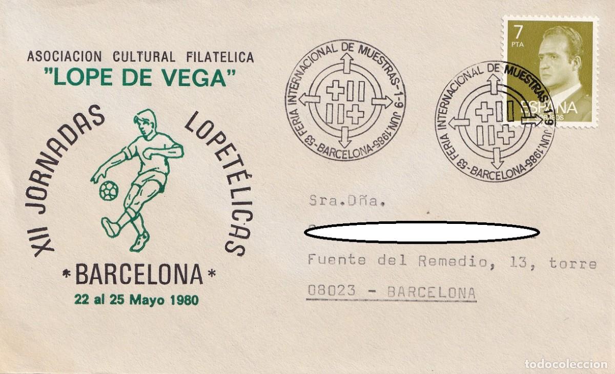 Sellos: Sobre Barcelona 1980 - XII Jornadas lopet&eacute;licas - Asociaci&oacute;n Cultural Filat&eacute;lica Lope de Vega