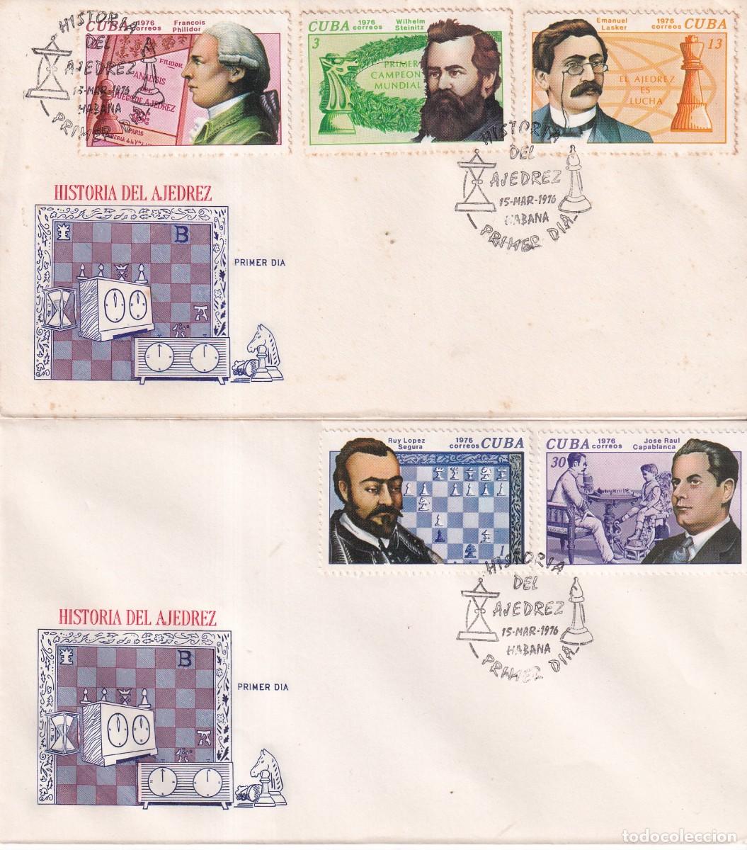 Sellos: AJEDREZ CHESS - HISTORIA DEL AJEDREZ - 1976 - CHECKMATE 520 A Y B EN DOS SOBRES PRIMER DIA