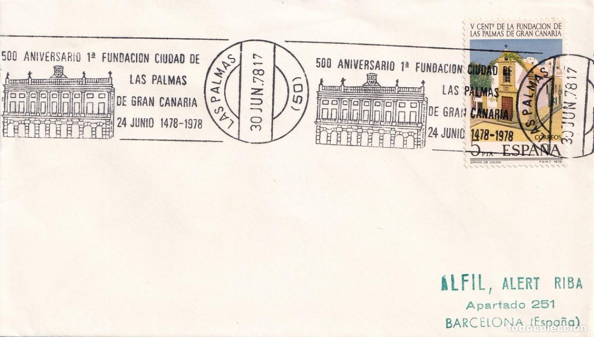 Sellos: Sobre Las Palmas 1987 - 500 Aniversario 1&ordf; Fundaci&oacute;n ciudad de Las Palmas de Gran Canaria - Rodillo