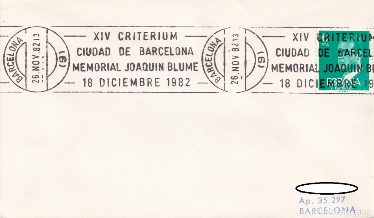 Sellos: Sobre Barcelona 1982 - XIV Criterium Ciudad de Barcelona Memorail Joaqu&iacute;n Blume - Matsellos rodillo