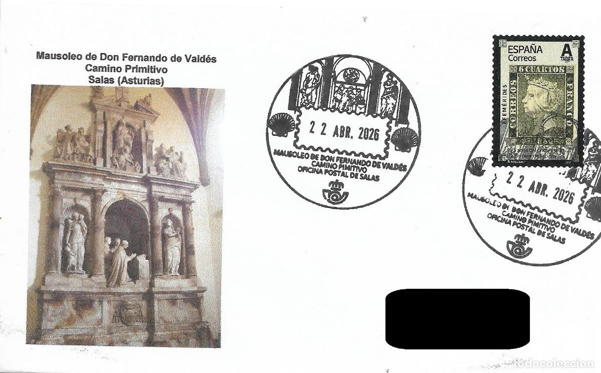 Sellos: ESPA&Ntilde;A. MATASELLOS ESPECIAL. MAUSOLEO DE DON FERNANDO DE VALDES. SALAS (ASTURIAS). CAMINO SANTIAGO.