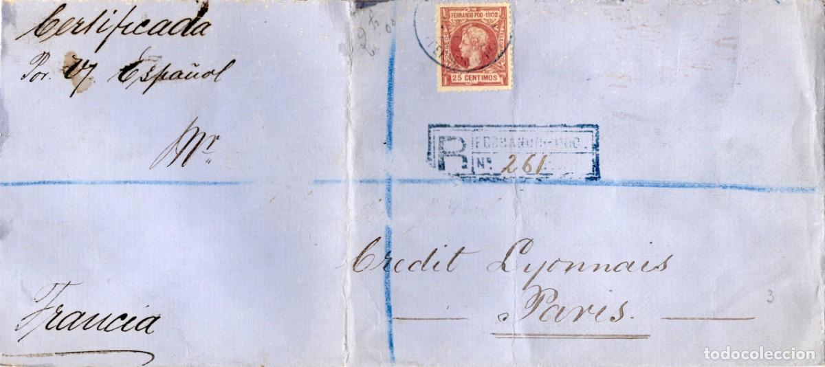 Briefmarken: SC5 Carta Certificada a Paris con Franqueo 25 centimos FERNANDO POO lacrada