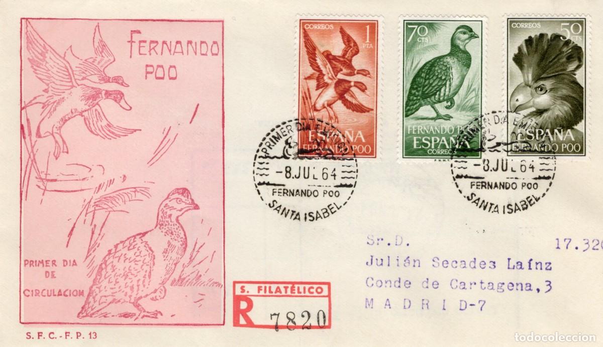 Selos: SC13 Sobre del primer d&iacute;a circulado y certificado FERNANDO POO a&ntilde;o 1964 v.c. 2.25 &euro;