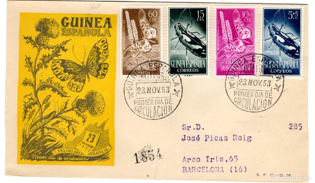 Selos: SC37 Sobre del primer d&iacute;a circulado y certificado GUINEA ESPA&Ntilde;OLA a&ntilde;o 1953 v.c. 6.10 &euro;