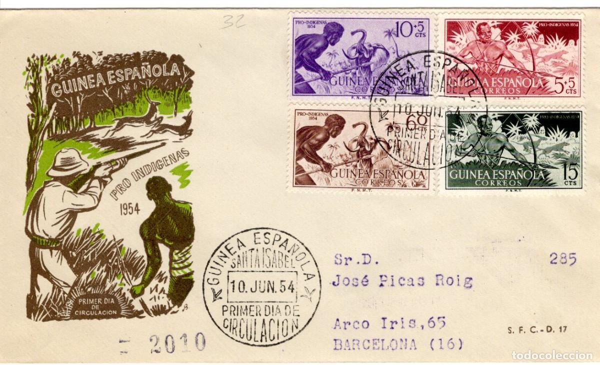 Selos: SC39 Sobre del primer d&iacute;a circulado y certificado GUINEA ESPA&Ntilde;OLA a&ntilde;o 1954 v.c. 6.10 &euro;