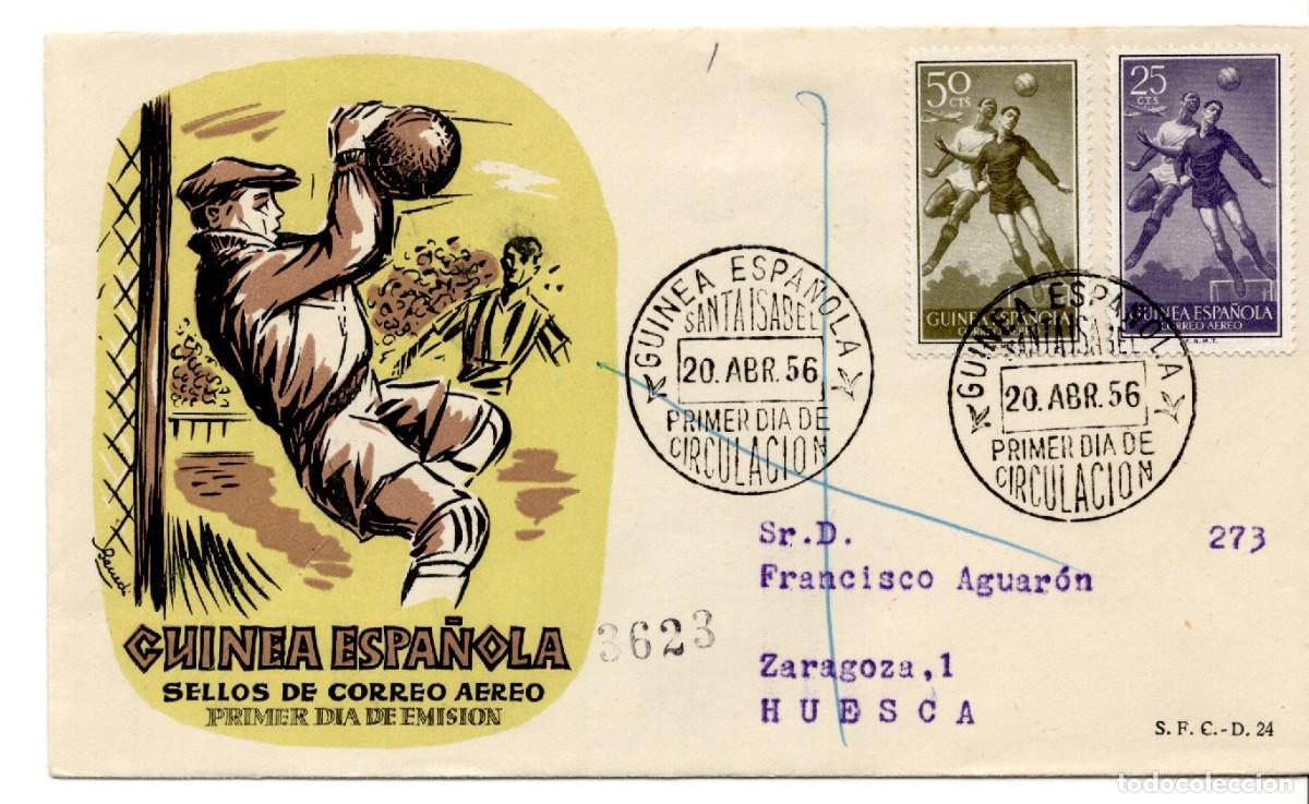 Selos: SC44 Sobre del primer d&iacute;a circulado y certificado GUINEA ESPA&Ntilde;OLA a&ntilde;o 1956 v.c. 10.25 &euro;