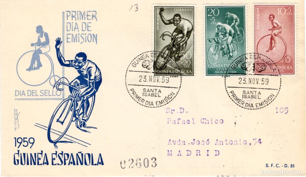 Selos: SC55 Sobre del primer d&iacute;a circulado y certificado GUINEA ESPA&Ntilde;OLA a&ntilde;o 1959 v.c. 2.30 &euro;