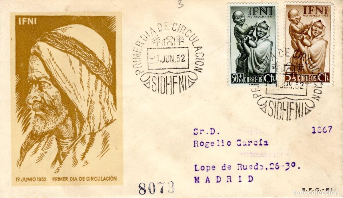 Stamps: SC60 Sobre del primer d&iacute;a circulado y certificado IFNI a&ntilde;o 1952 v.c. 8 &euro;