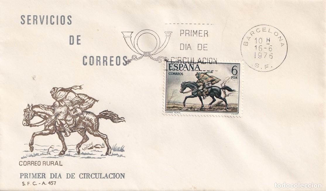 Sellos: SPD Barcelona 1976 - Servicios de Correos - Correo rural - Correo a caballo - Primer d&iacute;a circulaci&oacute;n