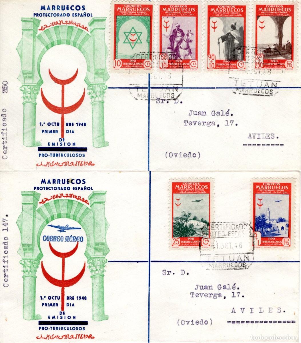Sellos: SC98 Dos Sobres del primer d&iacute;a circulados y certificados MARRUECOS a&ntilde;o 1948 v.c. 65 &euro;