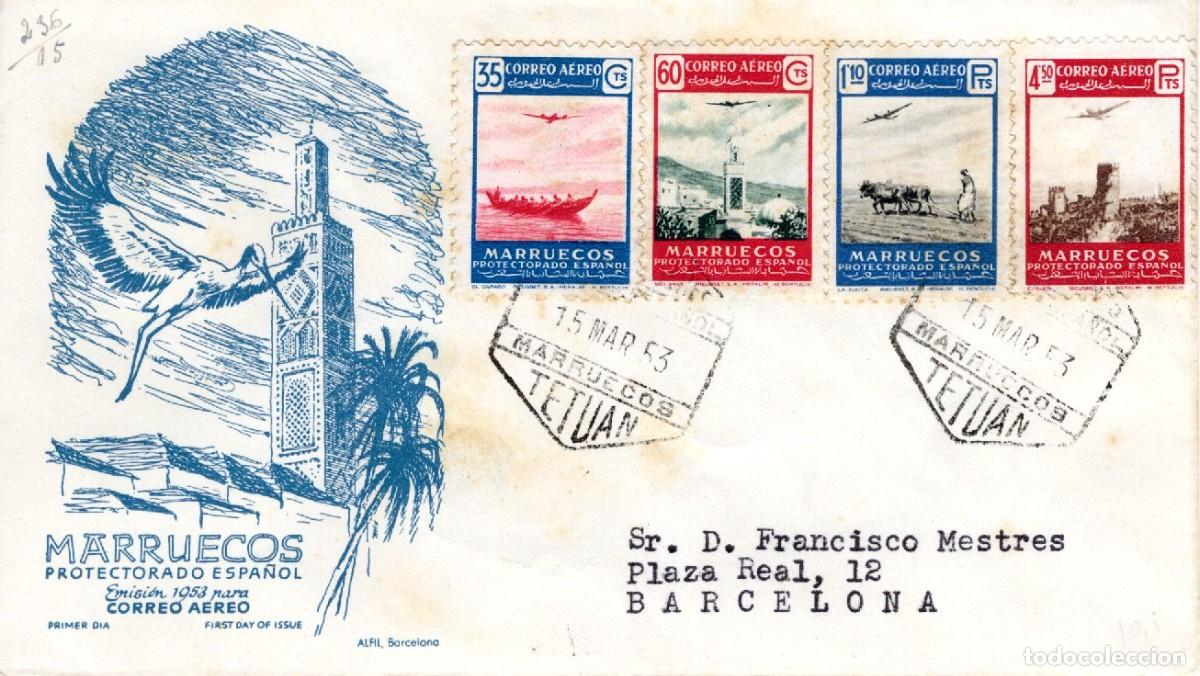 Sellos: SC103 Sobre del primer d&iacute;a circulado y certificado MARRUECOS a&ntilde;o 1953 v.c. 10.50 &euro;