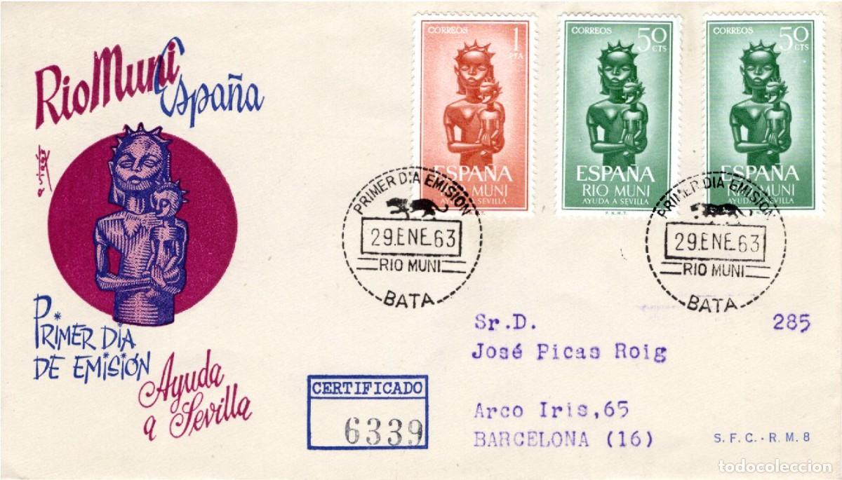 Sellos: SC122 Sobre del primer d&iacute;a circulado y certificado RIO MUNI a&ntilde;o 1953 v.c. 1.75 &euro;