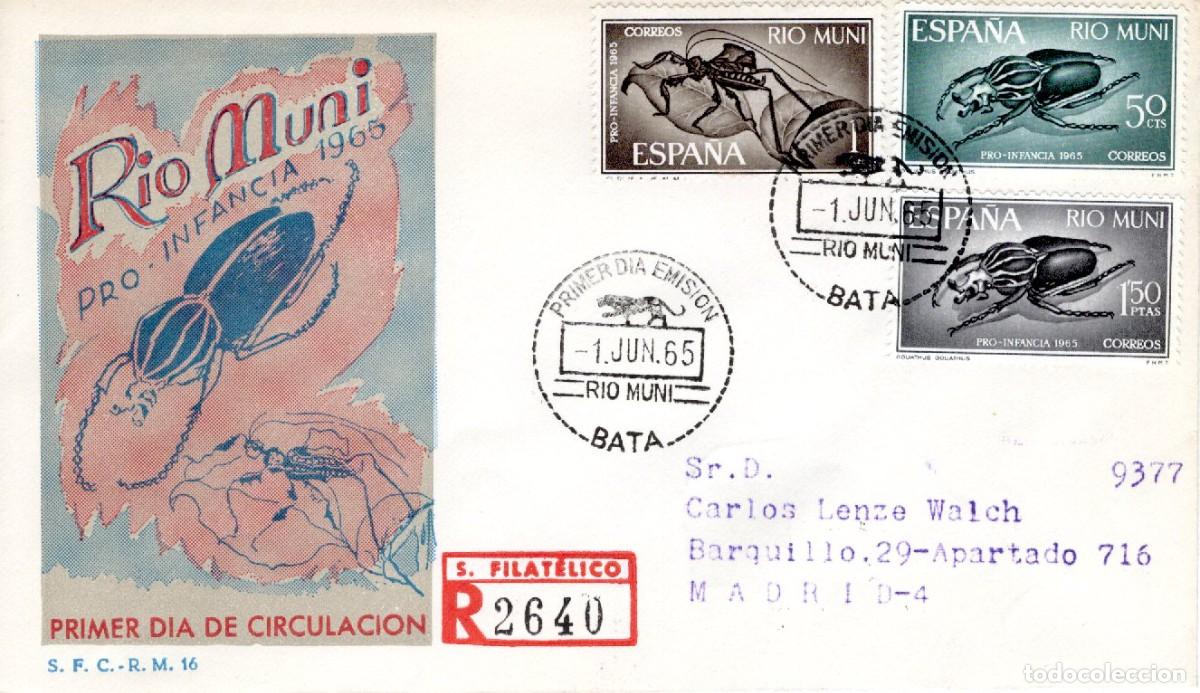 Sellos: SC131 Sobre del primer d&iacute;a circulado y certificado RIO MUNI a&ntilde;o 1965 v.c. 2.25 &euro;