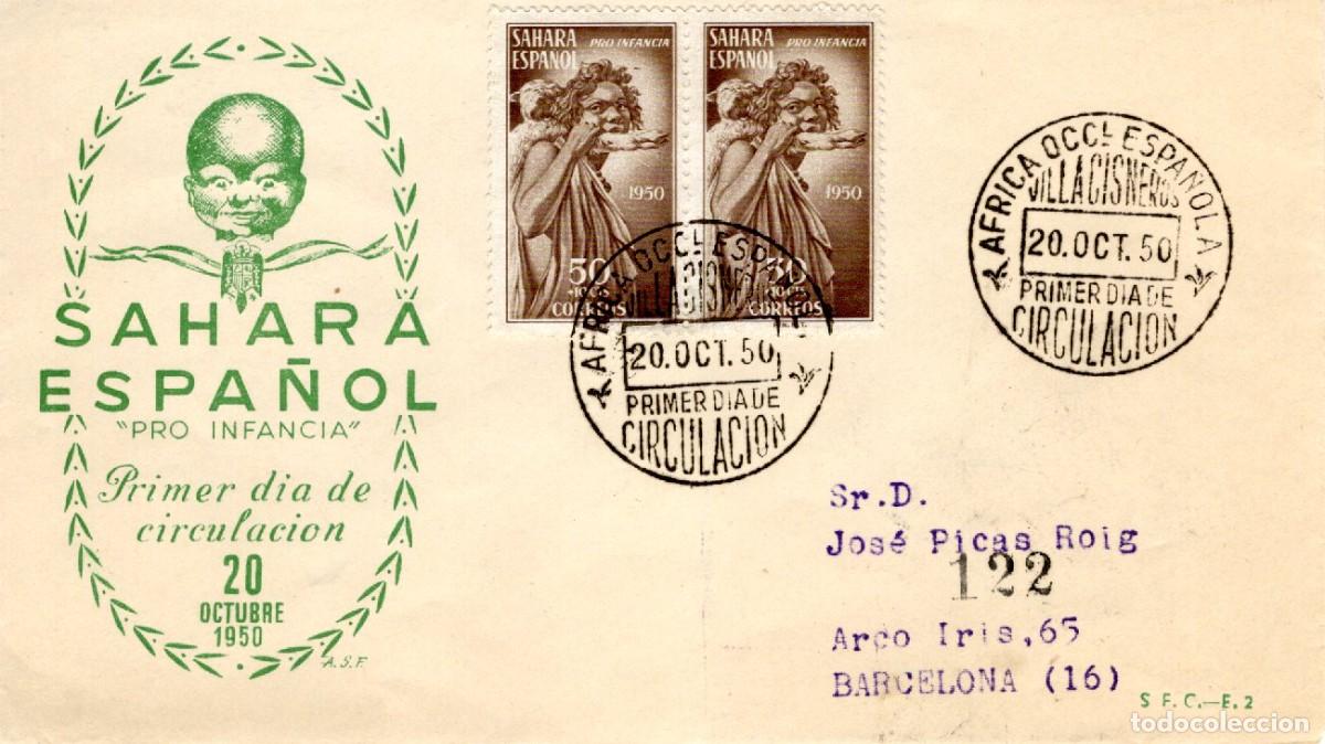 Briefmarken: SC138 Sobre del primer d&iacute;a circulado y certificado SAHARA a&ntilde;o 1950 v.c. 12 &euro;