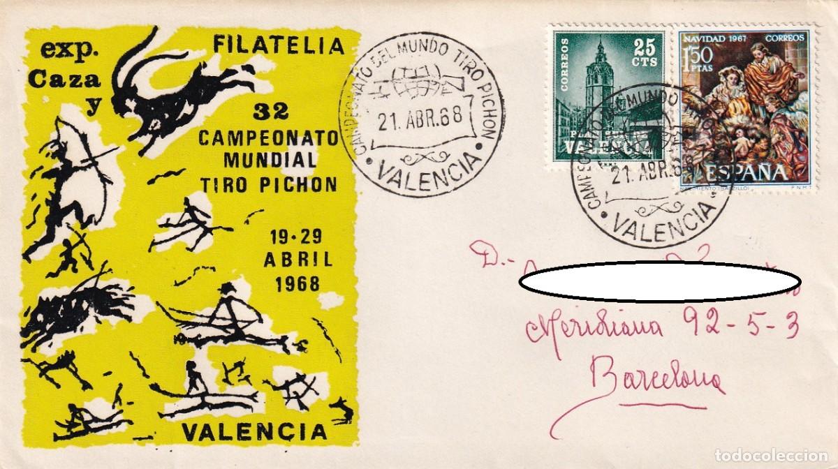 Sellos: Sobre Valencia 1968 - Exposici&oacute;n Filatelia - 32 Campeonato mundial tiro pich&oacute;n - Matasellos especia.