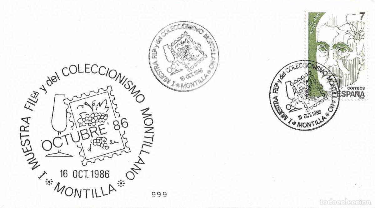Sellos: VINO VENDIMIA I MUESTRA FILATELICA COLECCIONISMO, MONTILLA (CORDOBA) 1986. RARO MATASELLOS TARJETA