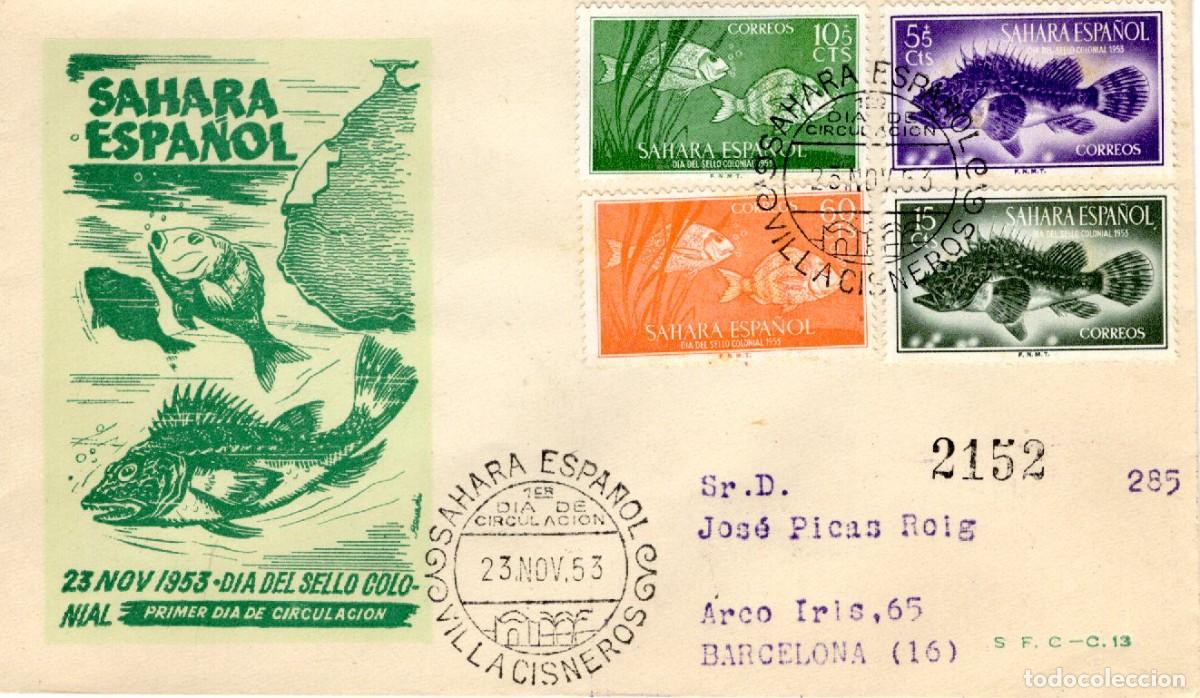 Selos: SC159 Sobre del primer d&iacute;a circulado y certificado SAHARA a&ntilde;o 1953 v.c. 6 &euro;