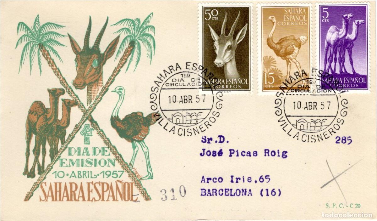 Selos: SC170 Sobre del primer d&iacute;a circulado y certificado SAHARA a&ntilde;o 1957 v.c. 10 &euro;