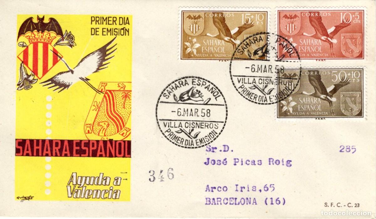 Selos: SC173 Sobre del primer d&iacute;a circulado y certificado SAHARA a&ntilde;o 1958 v.c. 2.25 &euro;