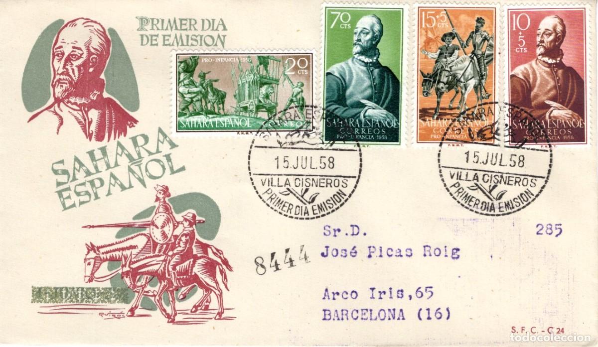 Selos: SC174 Sobre del primer d&iacute;a circulado y certificado SAHARA a&ntilde;o 1958 v.c. 5 &euro;