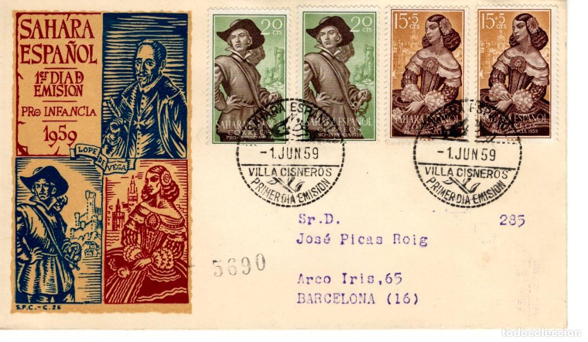 Selos: SC177 Sobre del primer d&iacute;a circulado y certificado SAHARA a&ntilde;o 1959 v.c. 2.75 &euro;