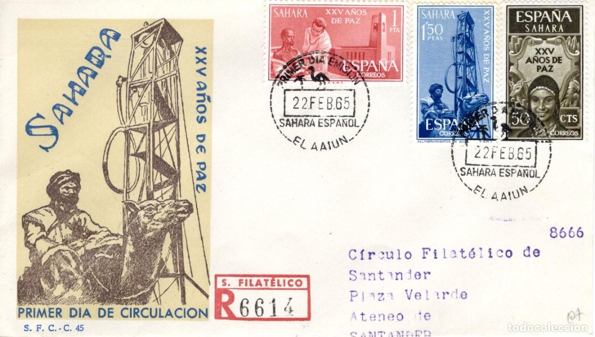 Selos: SC214 Sobre del primer d&iacute;a circulado y certificado SAHARA a&ntilde;o 1965 v.c. 2.25 &euro;